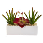 Nearly Natural P1197 12" Artificial Green & Maroon Succulent Plant in White Planter