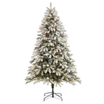 Nearly Natural 7.5` Flocked South Carolina Spruce Artificial Christmas Tree with 600 Clear Lights and 1537 Bendable Branches