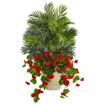 Nearly Natural 8410 3.5' Artificial Green & Red Geranium & Areca Palm Plant