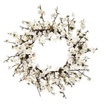 Nearly Natural 4191 24" Artificial White Plum Blossom Wreath