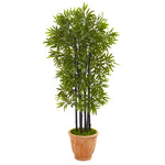 Nearly Natural 9722 5' Artificial Green Bamboo Tree with Black Trunks in Terra-cotta Planter, UV Resistant (Indoor/Outdoor)