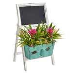 Nearly Natural 8388 26" Artificial Green Bromeliad & Grass Plant in Farmhouse Stand with Chalkboard