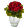 Nearly Natural 13`` Geranium Artificial Plant in Glass Planter UV Resistant (Indoor/Outdoor)