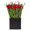 Nearly Natural 1508 Tulips & Willow in Black Square Vase