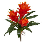 Nearly Natural 2264-S6 16" Artificial Green & Orange Double Bromeliad Flower, Set of 6