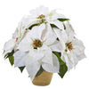 Nearly Natural A1060 13" Artificial White & Green Poinsettia Arrangement in Ceramic Vase