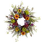 Nearly Natural 4821 24" Artificial Spring Garden Wreath with Twig Base, Multicolor