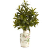 Nearly Natural 24``Coffee Leaf Artificial Plant in Floral Pitcher (Real Touch)