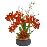 Nearly Natural 1972 22" Artificial Red Autumn Phalaenopsis Orchid & Succulent Arrangement in Vase
