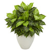 Nearly Natural 6493 28" Artificial Green Dieffenbachia Plant in White Planter