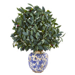 Nearly Natural 8726 26" Artificial Green Olive with Berries Plant in Decorative Vase
