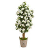 Nearly Natural 9458 59" Artificial Green & WhiteAzalea Tree in Farmhouse Planter