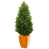 Nearly Natural 9367 57" Artificial Green Bay Leaf Topiary Tree in Orange Planter, UV Resistant (Indoor/Outdoor)