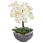 Nearly Natural A1385 35" Artificial White Phalaenopsis Orchid Arrangement in Large Cement Bowl