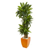 Nearly Natural 6430 5.5' Artificial Green Real Touch Dracaena Plant in Orange Square Planter