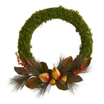 Nearly Natural 22``Pear, Magnolia and Moss Artificial Wreath