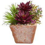 Nearly Natural 8481 10" Artificial Green & Pink Succulent Garden Plant in Terracotta Planter