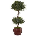 Nearly Natural 5843 4.5' Artificial Green Sweet Bay Double Topiary Tree in Round Wood Planter