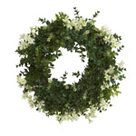 Nearly Natural 18`` Eucalyptus and Dancing Daisy Double Ring Artificial Wreath with Twig Base