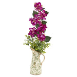 Nearly Natural 27`` Bougainvillea and Eucalyptus Artificial Arrangement in Floral Pitcher