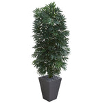 Nearly Natural 8088 5.5' Artificial Green Double Bamboo Palm Plant in Slate Finished Planter