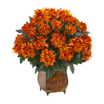 Nearly Natural 6467 21" Artificial Orange Spider Mum Plant in Metal Planter