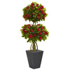 Nearly Natural 5763 5' Artificial Green & Red Double Bougainvillea Topiary Tree in Slate Planter