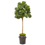 Nearly Natural 9575 6' Artificial Green Fiddle Leaf Fig Tree in Metal Planter