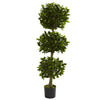 Nearly Natural 5381 5' Artificial Green Triple Bay Leaf Topiary Tree, UV Resistant Indoor/Outdoor