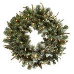 Nearly Natural 4861 30" Artificial Green Lighted Frosted Pine Wreath