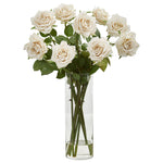Nearly Natural Rose Artificial Arrangement in Cylinder Vase