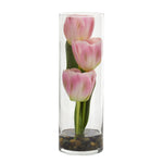 Nearly Natural 10`` Tulips Artificial Arrangement in Cylinder Vase