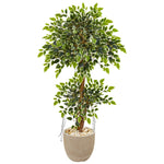 Nearly Natural 9391 55" Artificial Green Variegated Ficus Tree in Sandstone Planter