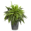 Nearly Natural 8947 23" Artificial Green Mixed Greens & Fern Plant in Tin Planter with Black Pattern