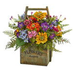 Nearly Natural 1548 Mixed Floral Artificial Arrangement in Wood Basket