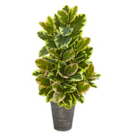 Nearly Natural P1025 42" Artificial Green Real Touch Rubber Leaf Plant in Tin Planter with Black Pattern