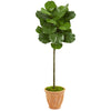 Nearly Natural 9217 57" Artificial Green Fiddle Leaf Tree in Terra Cotta Planter