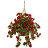 Nearly Natural Geranium Hanging Basket UV Resistant (Indoor/Outdoor)