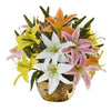 Nearly Natural Lily Artificial Arrangement in Gold Vase