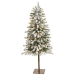 Nearly Natural 4` Flocked Alpine Christmas Artificial Tree with 100 Lights and 260 Bendable Branches