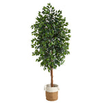 Nearly Natural T2903 8` Ficus Artificial Tree with Natural Jute and Cotton Planters