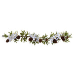 Nearly Natural 4947 60" Artificial Green & White Phalaenopsis Orchid & Pine Garland