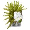 Nearly Natural 13`` Phalaenopsis Orchid and Fern Artificial Plant in Hanging Floral Design House Planter