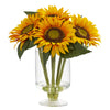 Nearly Natural 4140 12" Sunflower Artificial Arrangement in Glass Vase