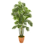 Nearly Natural 9800 68" Artificial Green Areca Palm Tree in Orange Planter