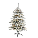 Nearly Natural 4` Flocked Livingston Fir Artificial Christmas Tree with Pine Cones and 150 Clear Warm LED Lights