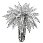 Nearly Natural P1081 3' Artificial Silver Metallic Boston Fern Plant in Silver Planter