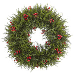 Nearly Natural 4891 20" Artificial Green Cedar Berry Wreath