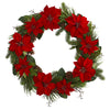 Nearly Natural 4202 36" Artificial Green & Red Poinsettia & Pine Wreath