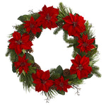 Nearly Natural 4202 36" Artificial Green & Red Poinsettia & Pine Wreath